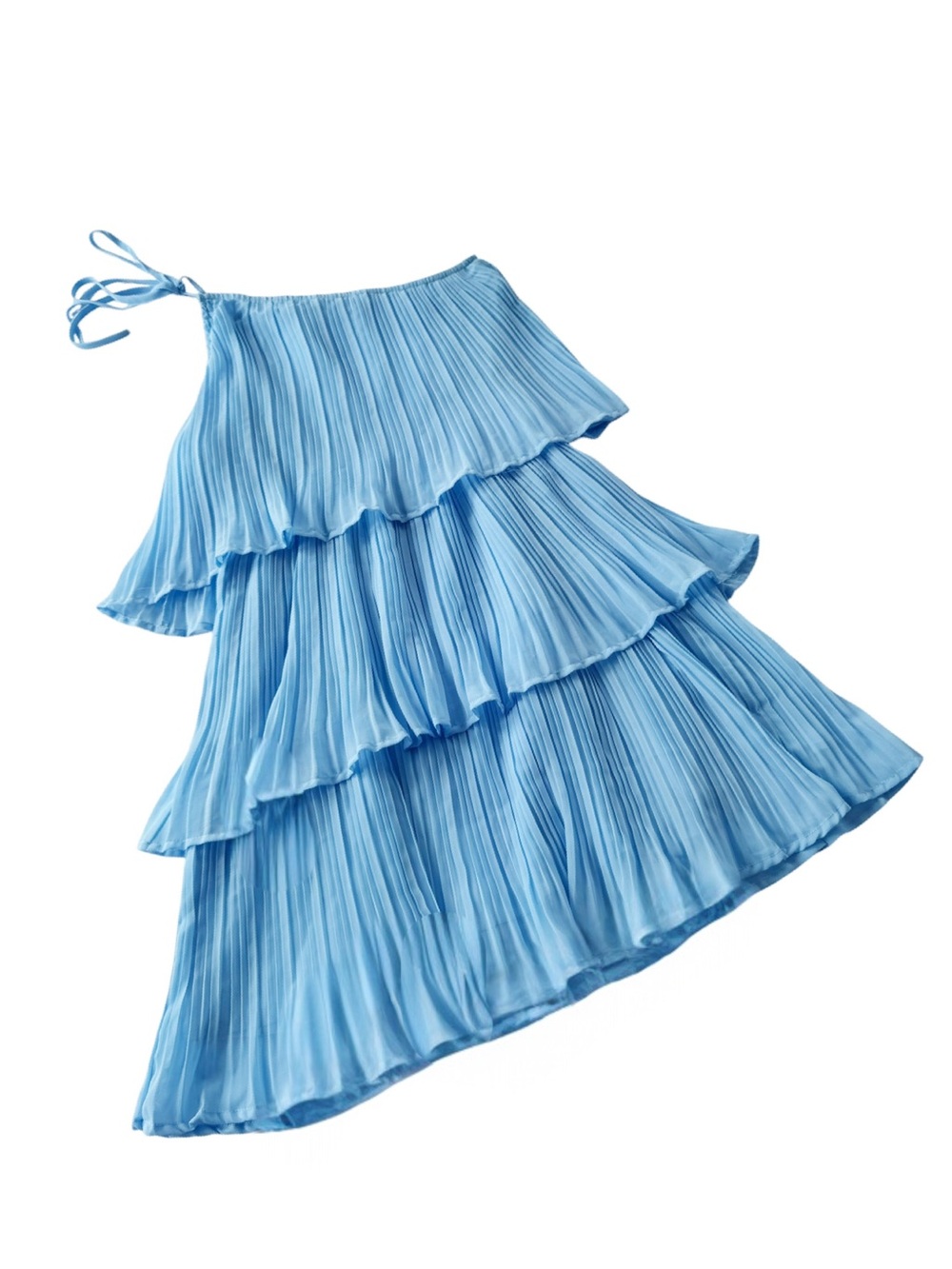 ZESICA Sleeveless One Shoulder Ruffle Tiered Layered A Line Chiffon Mini Dress - Picture 2 of 5